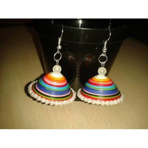 Quilling Earrings - Multi Colour Jhumkas